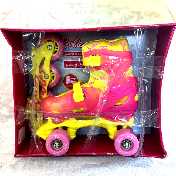 New Barbie Mattel 2-in-1 Roller Skates & Blades Girls Sizes 3–6 Smooth Ride Toys - Picture 1 of 9